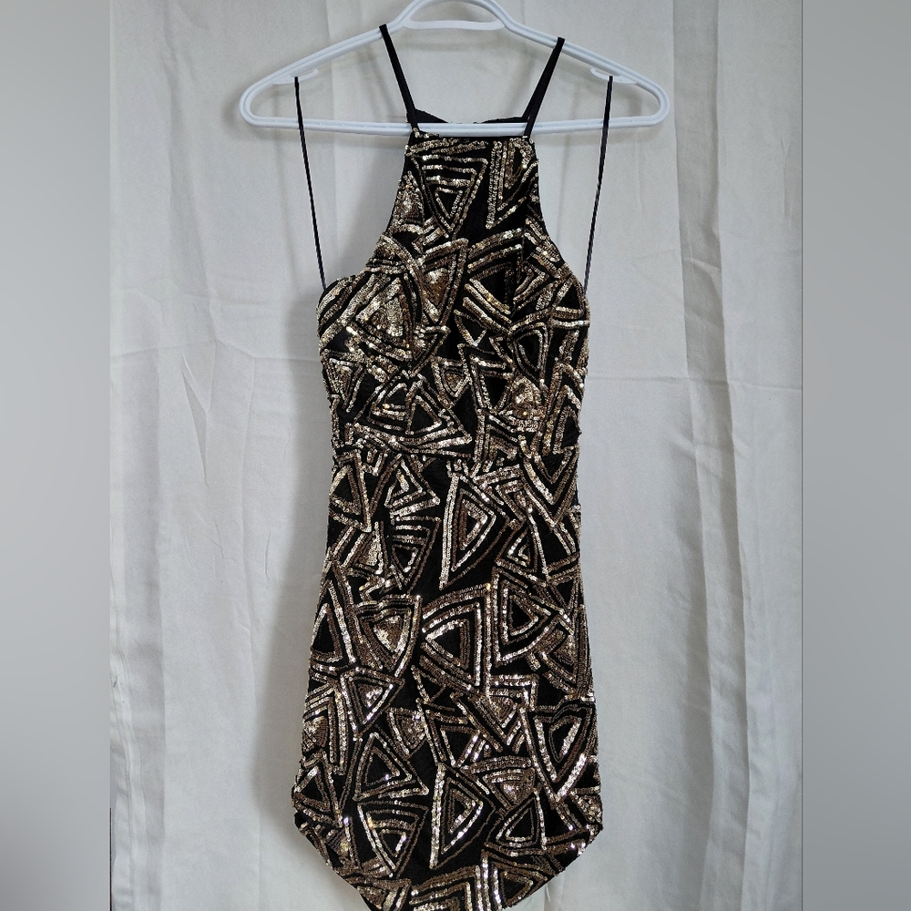 Glamorous Black and Gold Geometric Dress